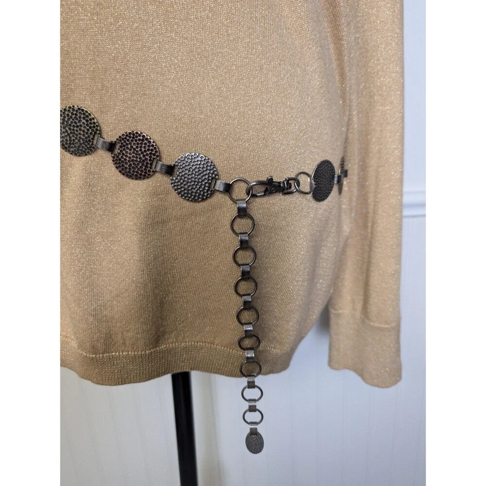 Womens Tri Color Silver Gold Tone Hammered Circle Metal Link Chain Belt XL  42